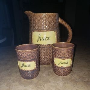 Vintage Mid-Century Basket Weave Juice Pitcher & Tumbler Set | Made in Japan